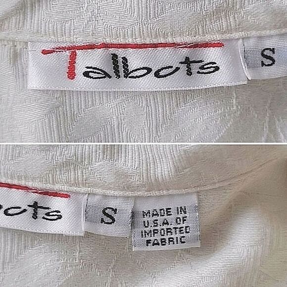 Vtg Talbots ivory floral textured long sleeve button-down shirt - Picture 6 of 14